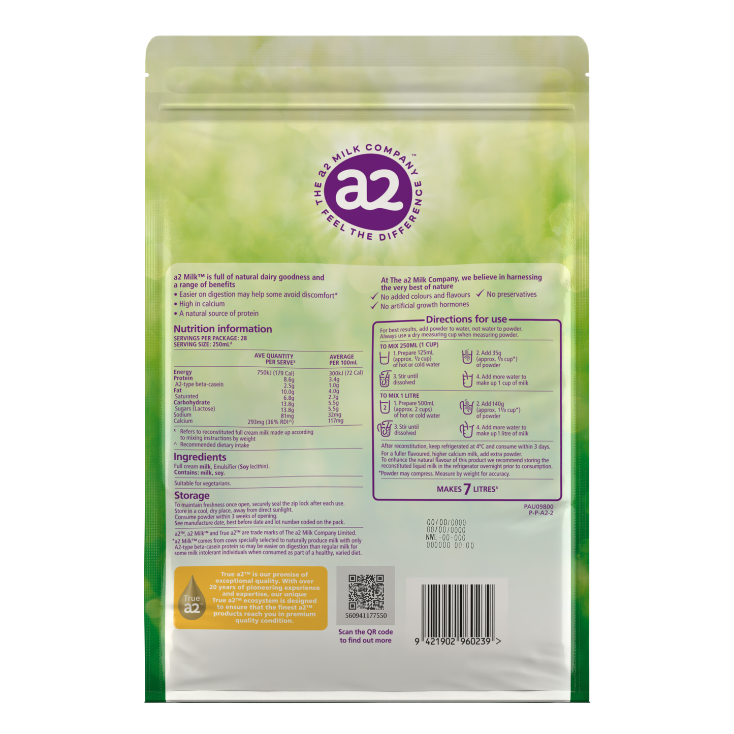 Full cream a2 Milk® Premium instant milk powder 1kg