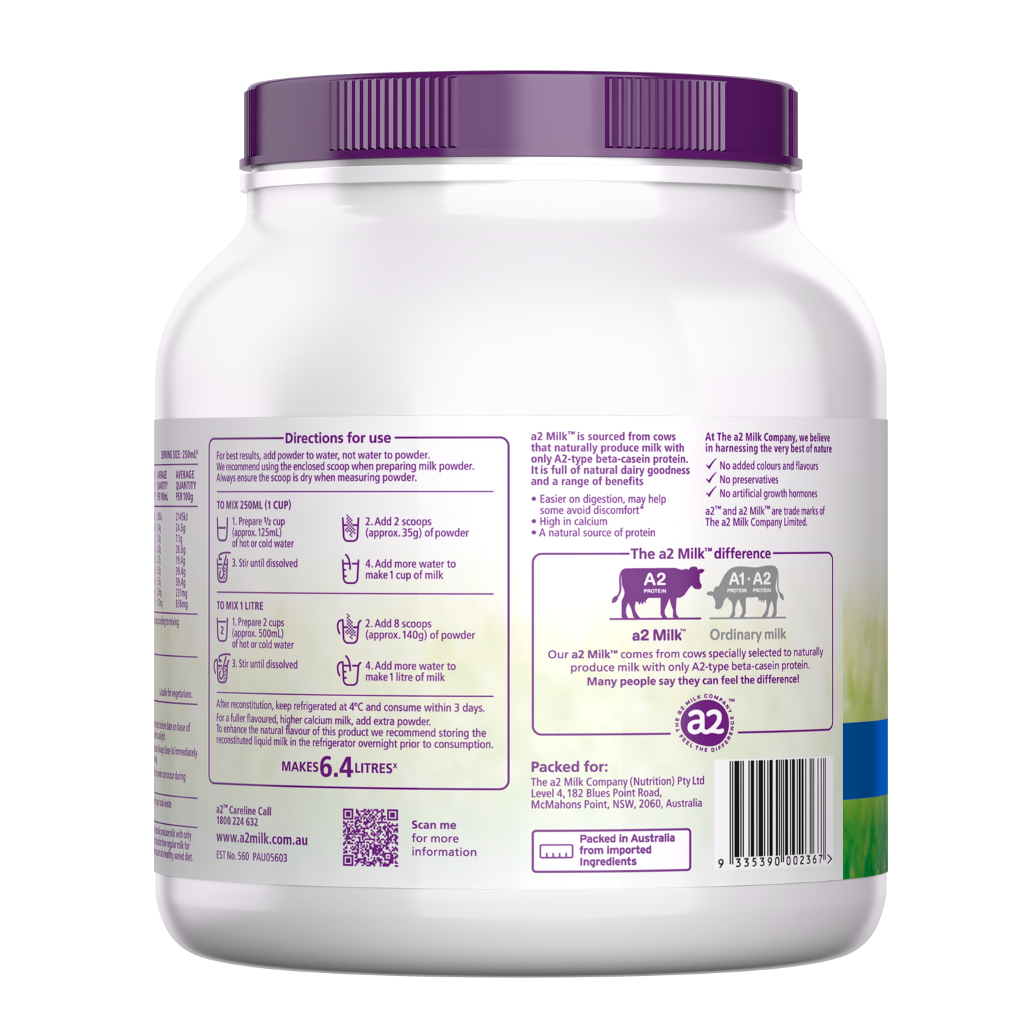 Full Cream a2 Milk® Premium instant milk powder 900g