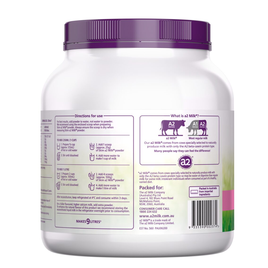 Skim a2 Milk® Premium instant milk powder 900g
