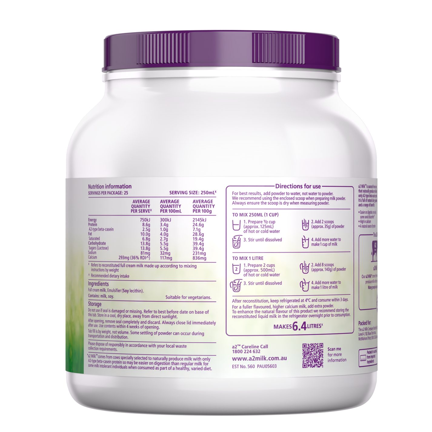 Full Cream a2 Milk® Premium instant milk powder 900g – a2 Store®
